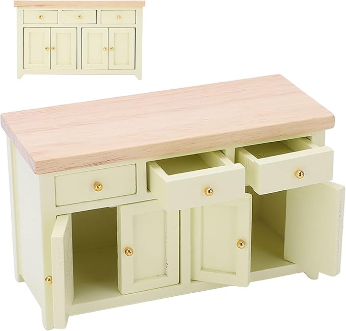 1:12 Scale Birch Dollhouse Storage Cabinet - Miniature Living Room Furniture for Dollhouses (Cream Color)