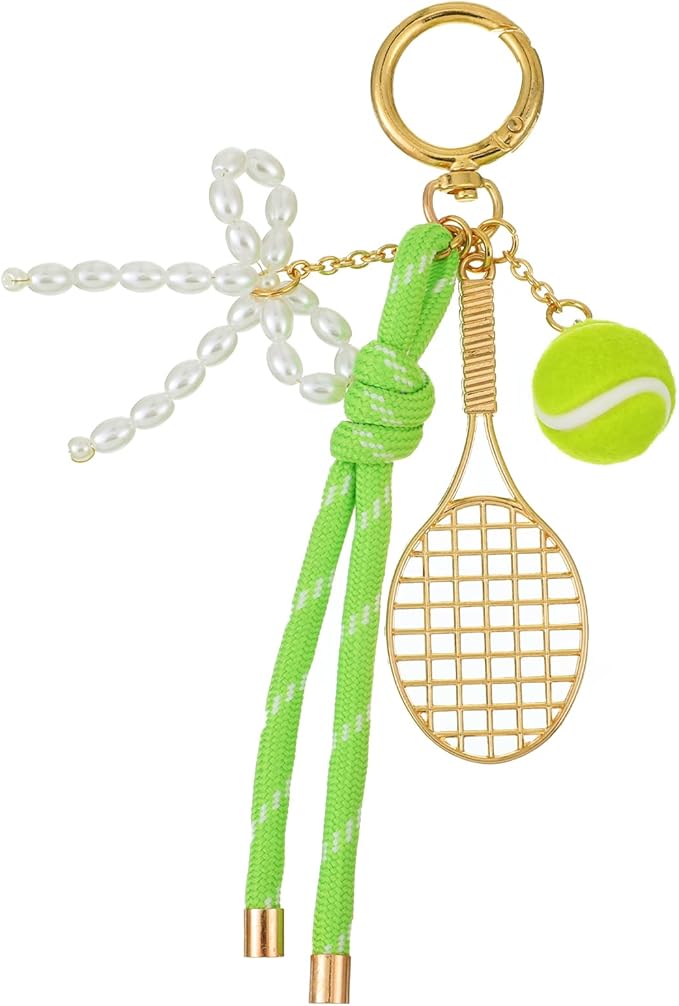 Gold Tennis Keychain, Tennis Racket with Ball Keychain Key Ring Mini Cute TennisRacket Ball Keychains with Peal, Mini Metal TennisKeychain for Women Men Gifts Christmas Gifts Sport Lovers Team