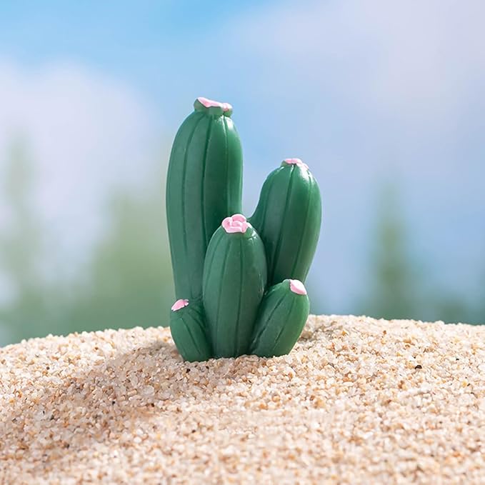 JARPSIRY 12 Pcs Mini Resin Cactus Miniature Figurines, Cute Small Cactus Figures Cake Topper, DIY Micro Landscape Desert Decor Home Fairy Garden Plant Pots Bonsai Crafts