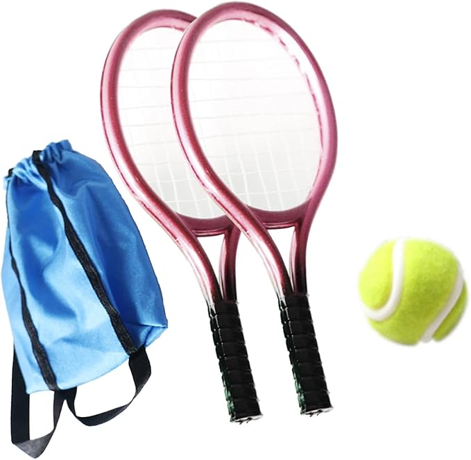 Mini Tennis Racket and Ball Set Mini Tennis Decor Miniature Tennis Kit Adults, Pink