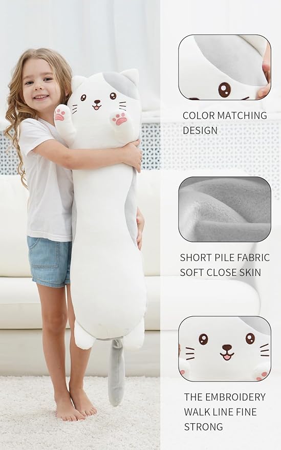 36" Cat Stuffed Animal, Soft Long Pillow Doll Cute Cartoon Kitten Plush Body Pillow Plushies Toy Gift for Kids, Girls, Birthdays, Valentine's, Christmas