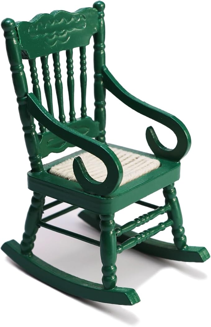 Dollhouse Chairs 2PCS Miniature Rocking Chair 1:12 Scale Wooden FurnitureAccessories Tiny Mini House Home Outdoor Cake Topper Decoration ModelLiving Room Scene Christmas Craft Displays (Green)