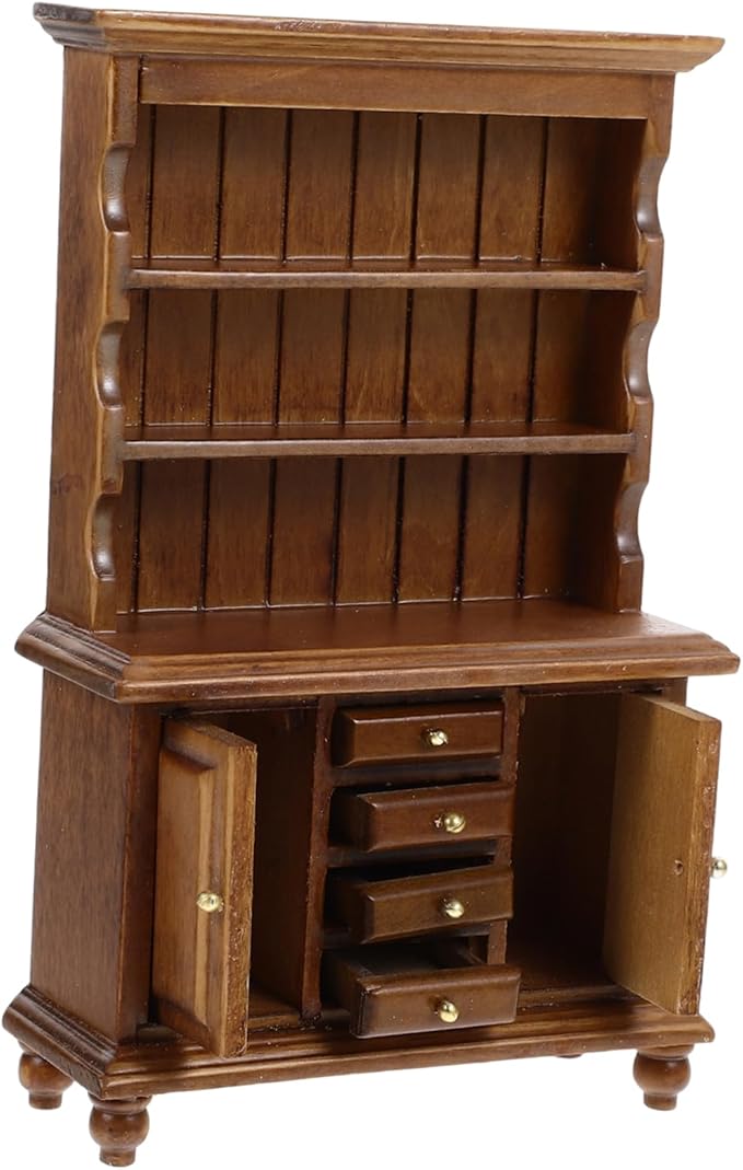 BESTonZON Mini Bookshelf for Dollhouse Scale Tiny Display Cabinet Furniture Natural Texture for Miniature Scenes and Play