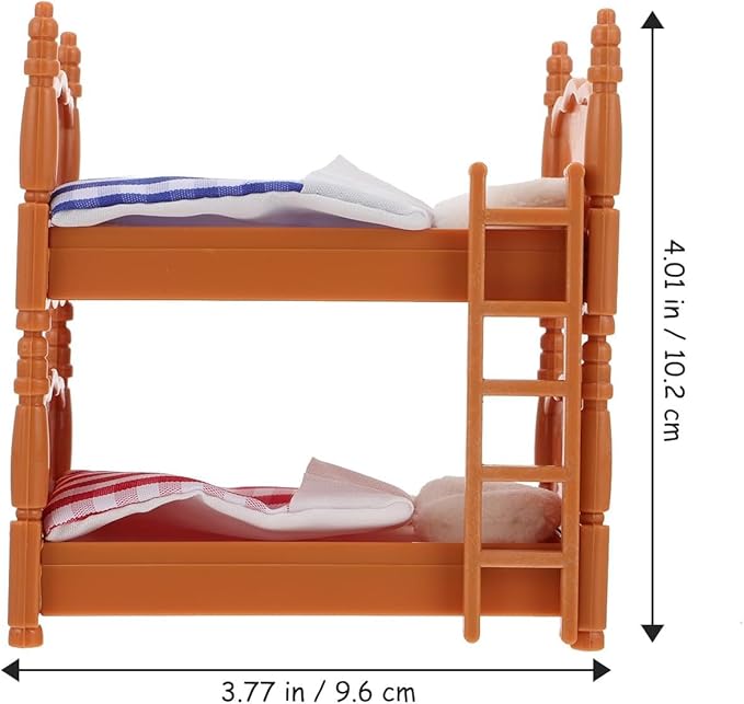 Miniature Dollhouse Bed, 1:12 Dollhouse Bed Doll House Furniture of Bunk Bed with Ladder for Doll House Decor Bedroom Set