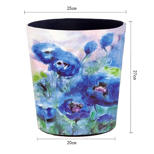Scakbyer 10L/2.64 Gallon PU Leather Trash Can Waterproof Decorative Wastebasket Garbage Bin Paper Basket for Home Office Bathroom - Watercolor Blue Roses