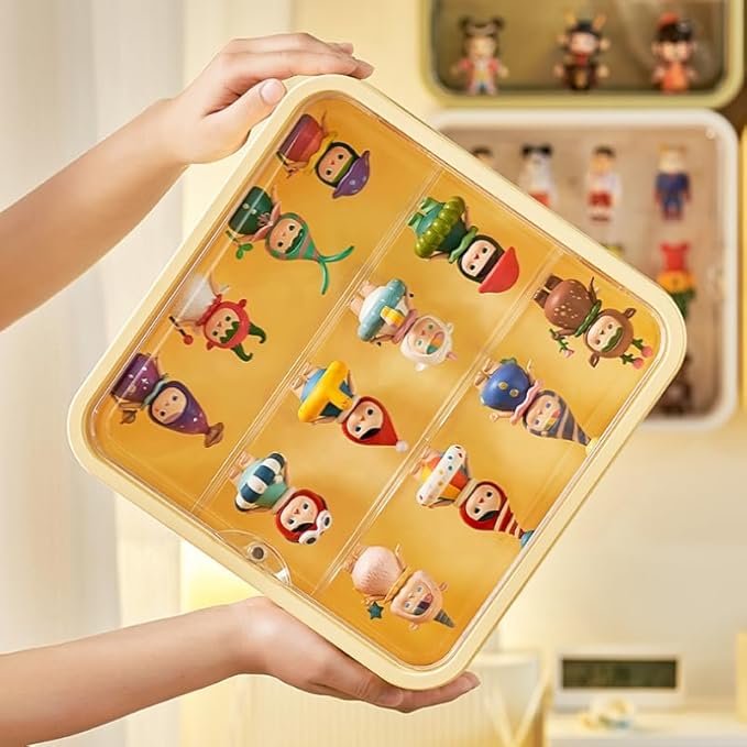 Clear Display Case for Figures, Wall Mounted Acrylic Storage Box, Dust Proof Display Cabinet Organizer for Mini Pop Mart Action Figures Collectibles (Yellow)