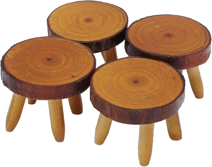 1:12 Scale Dollhouse Dining Table Set, Wooden Round Table & 4 Chairs Miniature Furniture for Dollhouse, Adult Collector Display