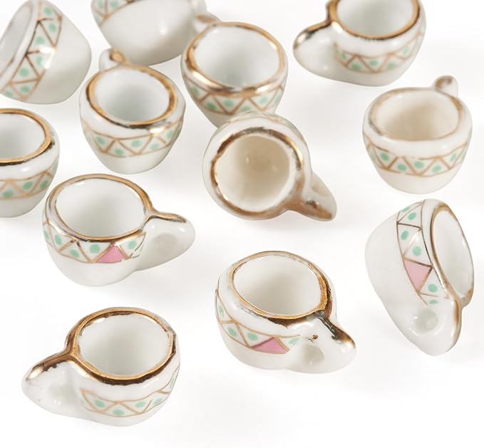 12Pcs Miniature Ceramic Tea Cup for Dollhouse 16x12mm Porcelain Mini Coffee Cup Charms Set for Micro Landscape Garden Tea Party Playhouse Ornaments DIY House Scene
