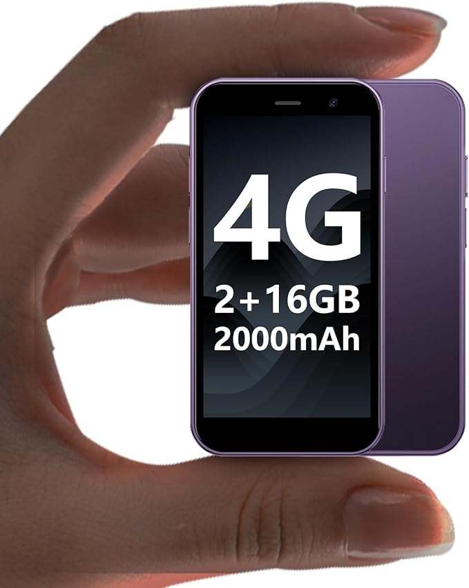 BLKE Max Mini Smartphone 4G Mini Phone for Kids 2000mAh Battery World's Smallest 3.0'' Touch Screen Mobile Phone Cell Phone with Dual SIM Quad Core Face ID GPS for Girls & Boys 2GB+16GB Purple