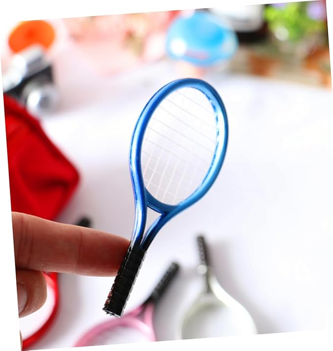 Kisangel DIY Mini House Decor Mini Tennis Racket and Ball Model Random Color Durable Lightweight Tennis