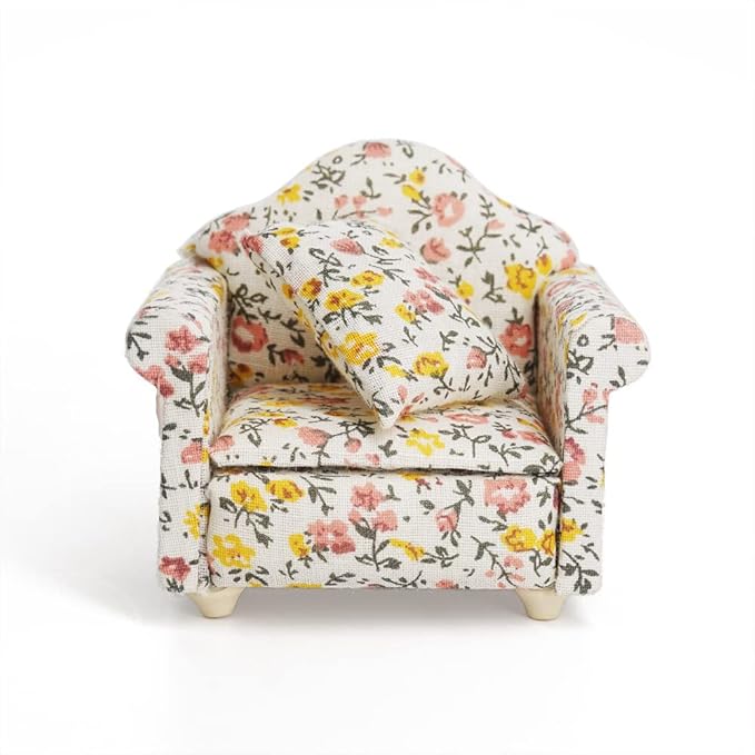 Odoria 1/12 Miniature Chair Armchair Dollhouse Furniture Accessories, Floral Pattern