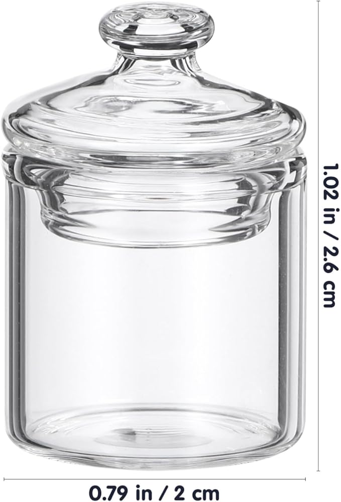 2 Pcs Miniature Glass Storage Jars with Caps 1 12 Scale Mini House Decor for Dollhouse Kitchen Bedroom Accessories