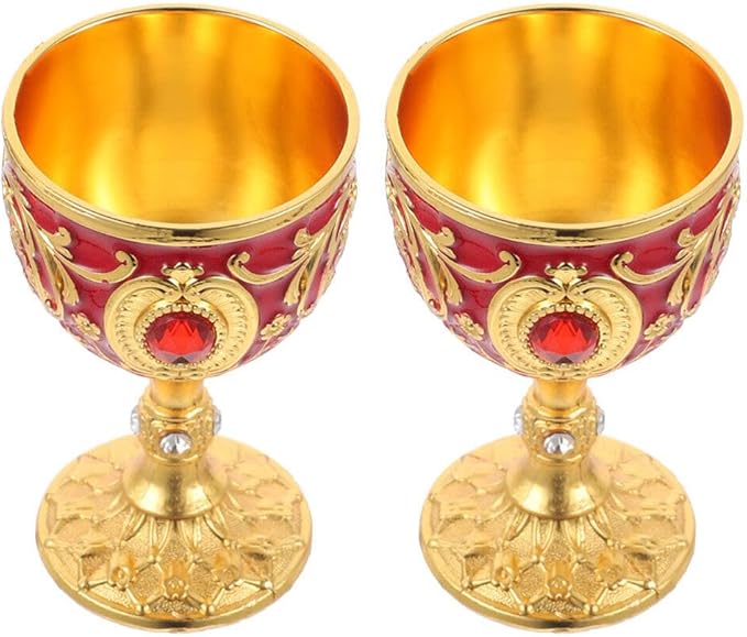 Zerodeko 2Pcs Metal Wine Cups 1Oz Small Goblets European Style Mini Chalices for Whiskey Cocktail Home Bar Entertaining