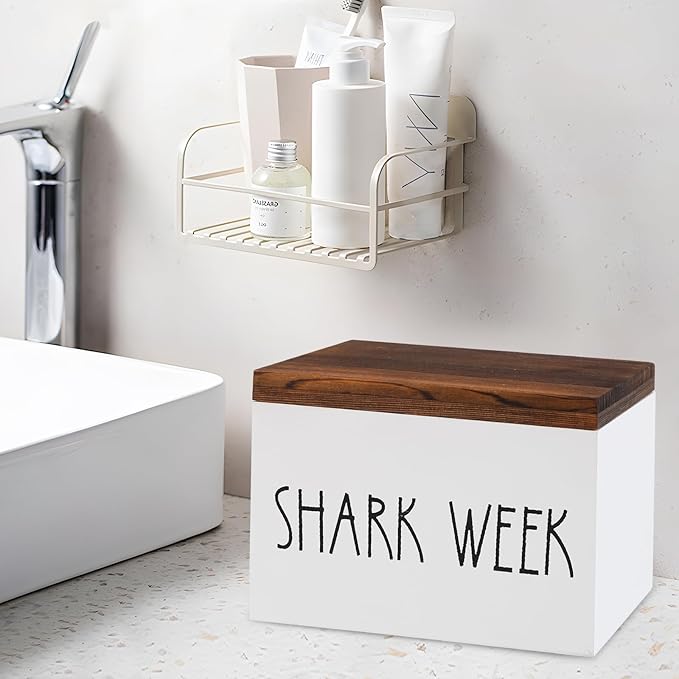 BORAENDEY Tampon Holder for Bathroom,Feminine Products Organizer,Shark Week Tampon Storage,Tampon Dispenser,Farmhouse Bathroom Storage Container,Bathroom Accessories Box for Girl Stuff