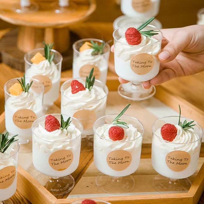 5 oz Mini Dessert Cups with Spoons, 40 Pack Small Dessert Cups Plastic Footed Wine Glasses for Serving Trifles, Appetizers, Puddings, Mousse, Parfait