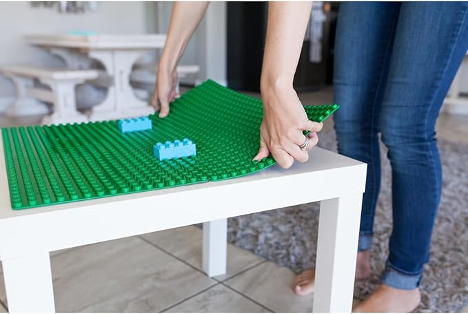 Creative QT Build-on-Wall Peel-and-Stick Baseplates - 10 x 10 in, Green, 4-Pack - Stackable Block Play & Creative Building Toys on Play Tables & Walls - Compatible with All Major Brick Brands