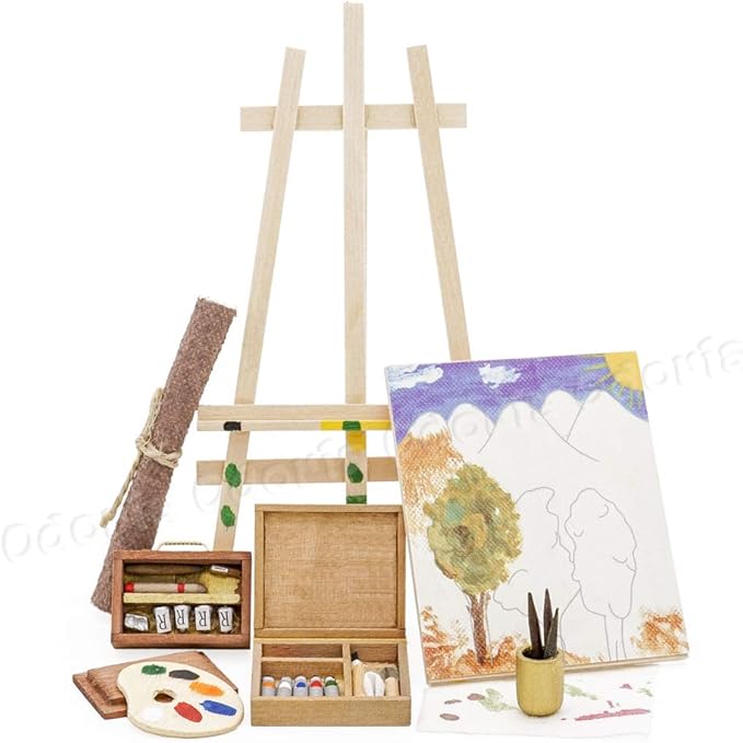 Odoria 1/12 Miniature Paint Easel Set Dollhouse Decoration Accessories