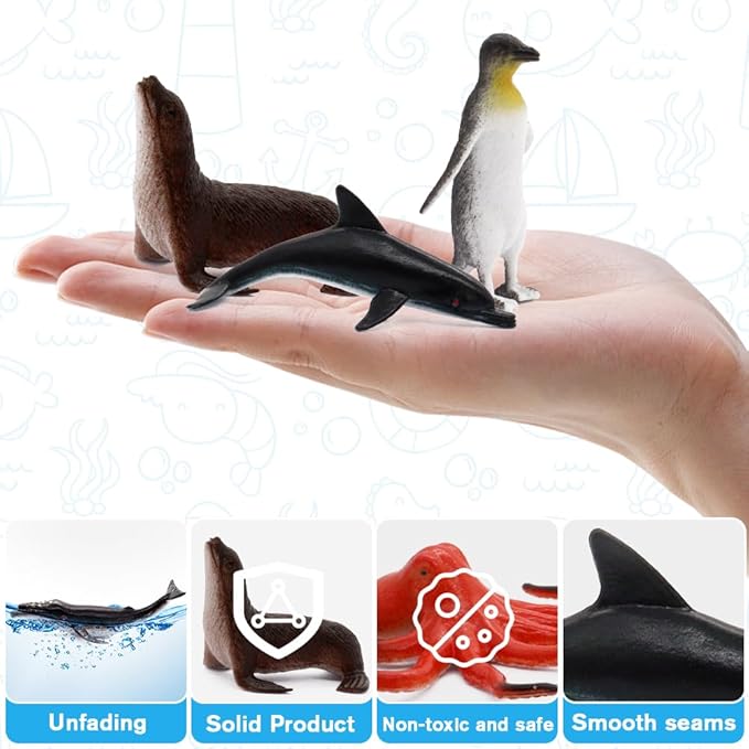 12 pcs Animal Sea Figures Ocean Toy for Kids: Sharks, Whales & Octopus-Sea Animal Toys Set,Gifts for Kids & Toddlers-Ages 3 Christmas