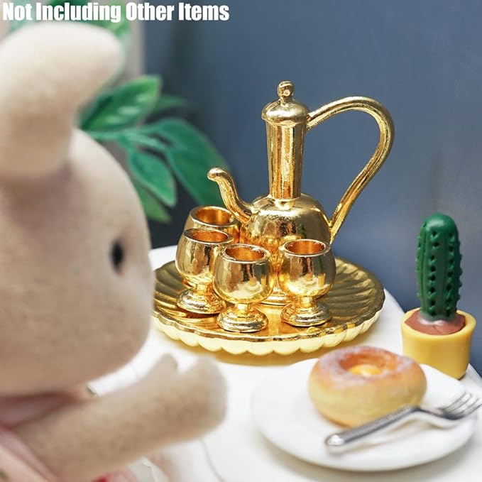 Odoria 1/12 Miniature Tea Set Dollhouse Decoration Accessories, Gold