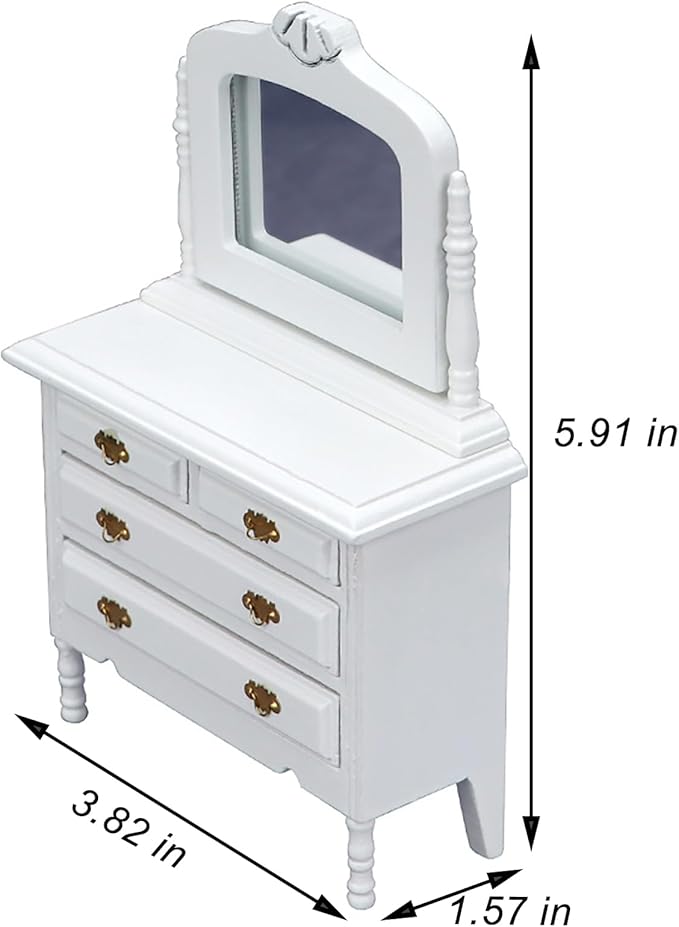 Gxsterd Dollhouse Makeup Vanity with Mirror & Perfume Tray 1/12 Miniature Dressing Table for Dollhouse Bedroom Furniture Decoration