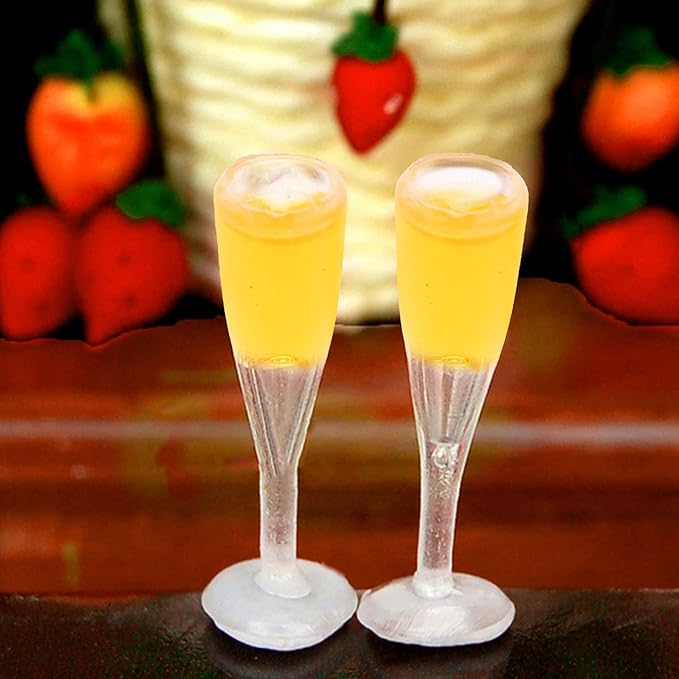 TOPINCN 2PCS Miniature Champagne Glasses, Dollhouse Miniatures Bar Wine Goblets, Wedding Party Scene Doll Drinkware Accessories, Model Playtime Cups Supplies for Cake Decoration (Pair of Champagne