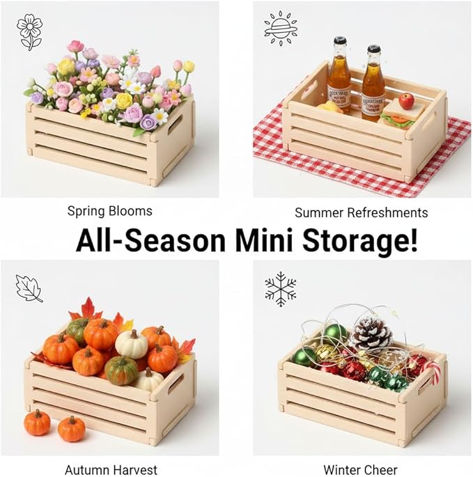 Veemoon 5pcs Small Crafts Wood Crates Basket, Miniature Dollhouse Christmas Furniture Decoration Accessories Paintable Mini Storage Box Rustic Display Wood Crates for Organizing Small Items (1.5×1")