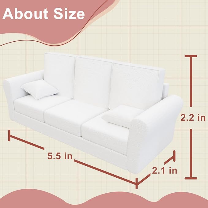 Doll House Furniture Couch, 1:12 Scale Miniature Sofa for Dollhouse Living Room, Doll Sofa for Kids & Collectors – Fashion Style Doll House Furniture Couch for Dolls