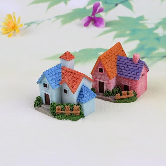 Avtytsda Resin Miniature House 4PCS Miniature House Fairy Gardening Micro Landscape Village Stone House Bonsai Terrarium Crafts Ornaments Accessories Home Decoration (C)