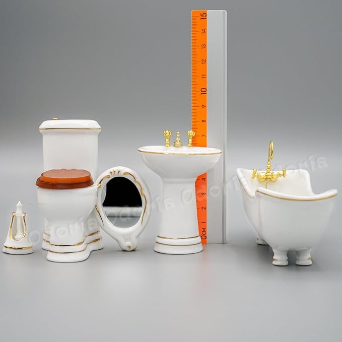 Odoria 1/12 Miniature Bathtub Bathroom Set Dollhouse Decoration Accessories