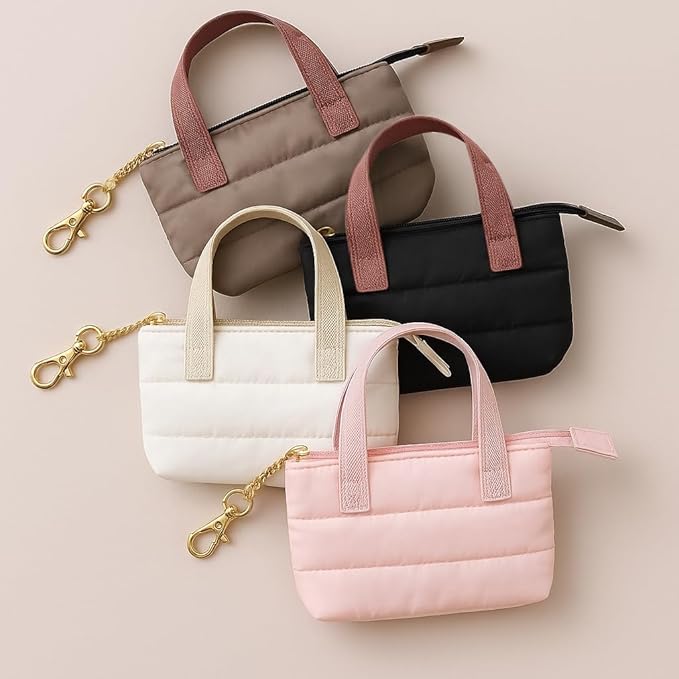 MyfavoriteK Cute Mini Tote Keychain Fancy Coin Pouch Charm Stylish Purse Key Chain for Women Novelty Puffer Handbbag Key Ring