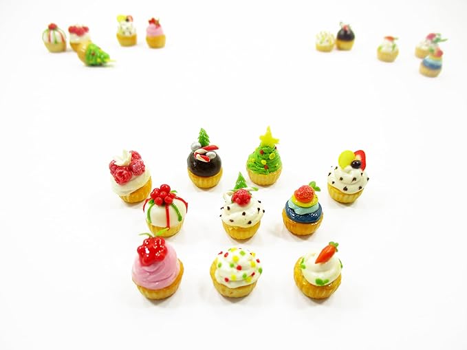 Dollhouse Miniature Food Christmas Mixed 10 Cupcake Cake Bakery Supply 16102