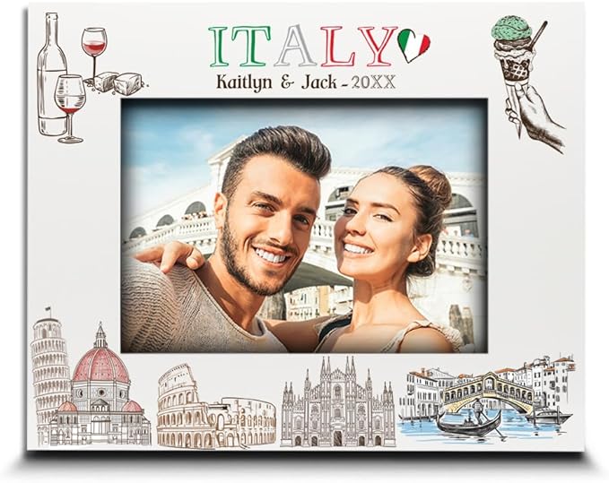 BELLA BUSTA-Personalized Europe Travel Picture Frame– Custom Italy Photo Frame with City & Country-Honeymoon, Vacation, Adventure, Favor Keepsake (Italy (5x7 Horizontal))