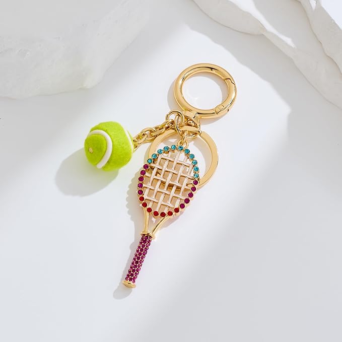FILMOON Tennis Ball Keychain Sparkling Crystal Tennis Racket Keyring Accessory Purse Charm Car Key Chain