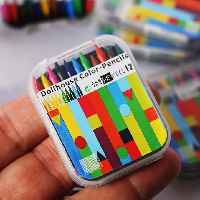 1/12 Scale Accessories Dollhouse Pencil Sets Including 12 Pieces Crayon,Mini School Supplies for Dollhouse Home Miniature Model DIY Decor Doll House Accessories Coloring House Play Set