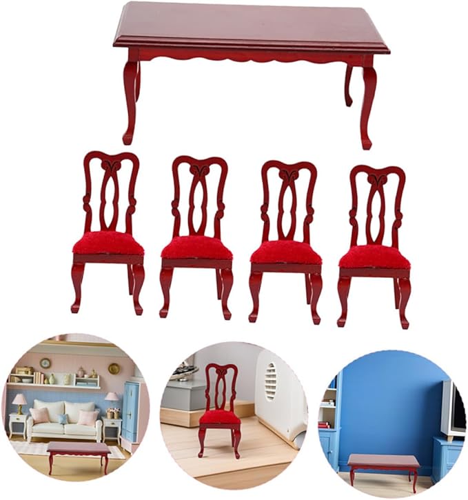 1/12 Scale Miniature Dining Room Set Miniature Table and Chairs for Dollhouse Accessories Tiny House Decoration Furniture