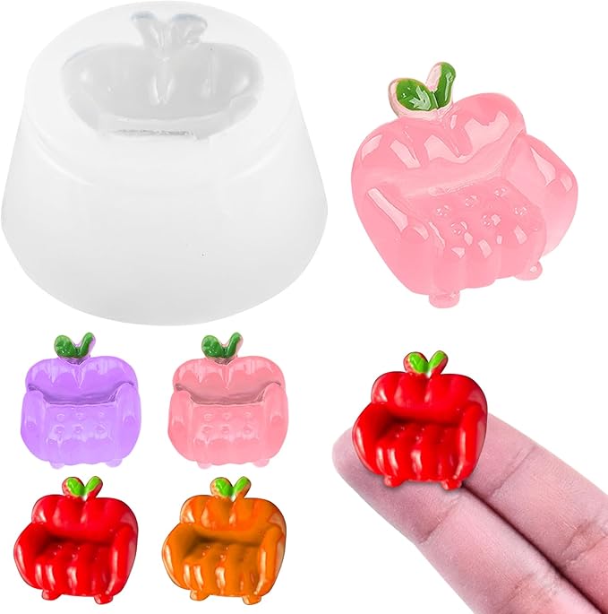 Mini Apple Sofa Shape Resin Silicone Molds 3D Tiny Sofa Epoxy Casting Molds for DIY Micro Resin Fairy Garden Dollhouse Kitchen Miniatures Landscape Decor