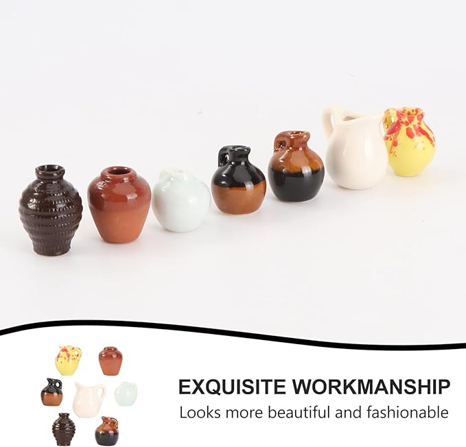 TOYANDONA 3sets Realistic Mini Scene Decor Mini Vase Ceramic Miniature Home Adornment 7pcs*3 Random Style
