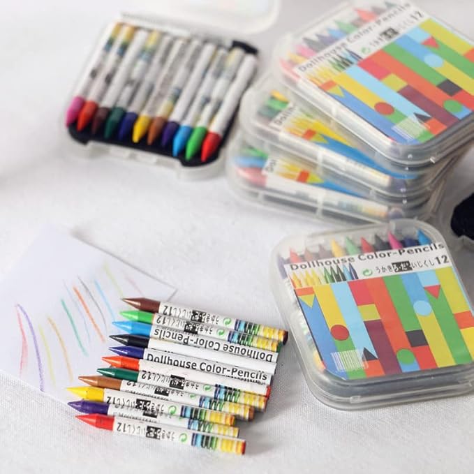 1/12 Scale Accessories Dollhouse Pencil Sets Including 12 Pieces Crayon,Mini School Supplies for Dollhouse Home Miniature Model DIY Decor Doll House Accessories Coloring House Play Set