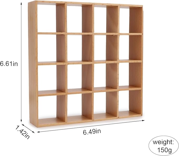 Miniature Furniture Storage Rack 1/12 Dollhouse Furniture 16 Grid Shelf Bookshelf Display Shelf Wall Rack Stand Mini House Scene Decoration (Wooden)