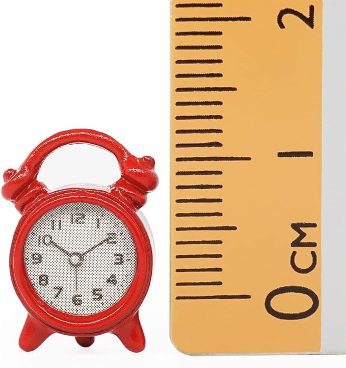 Odoria 1/12 Miniature Alarm Clock Dollhouse Decoration Accessories, Red