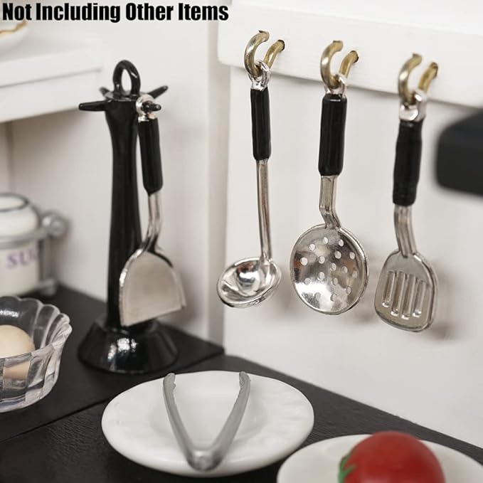 Odoria 1/12 Miniature Kitchen Utensils with Stand Dollhouse Decoration Accessories, Black