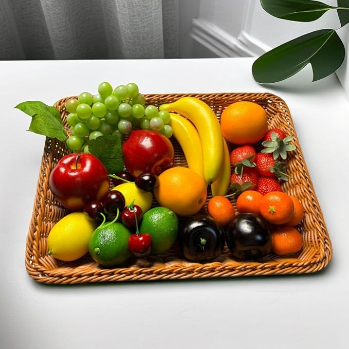 27pcs Fake Mixture Fruits for Home Decor Artificial Fruit Decorations Faux Artificial Lemon Grapes Banana Orange Red Apple Black Plum Fake Strawberry Plastics Cherry