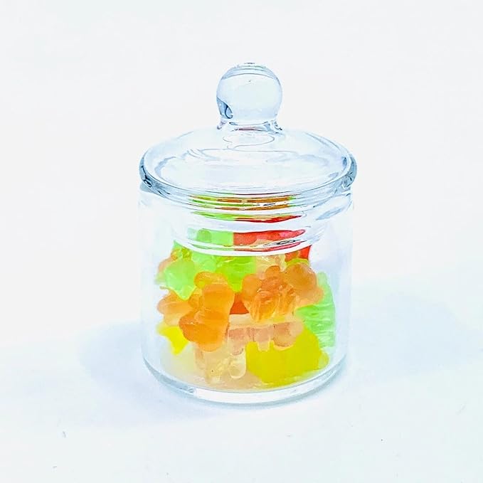 Miniature Glass Jar with 10 pcs Miniature Gummy Model, Tiny Gummy Glass Jar, Dollhouse Mini Glass Jar, 1:12 Scale, for Dollhouse Miniature, Fairy Garden, Diorama