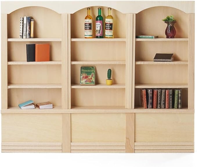 Odoria Dollhouse Bookcase Shelf Miniature: 1/12 Scale Bookshelf for Books Library School Office - Mini Wall Display Cabinet Storage Shelving Victorian Vintage - Tiny Wood Furniture Unfinished