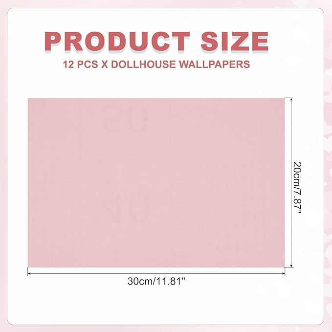 uxcell 12 Sheets Miniature Dollhouse Wallpaper, Self-Adhesive PVC Flooring Wall, Mini Wall Decor for Dollhouse Sand Table Model Accessories 11.81 x 7.87 Inch (Light Pink)