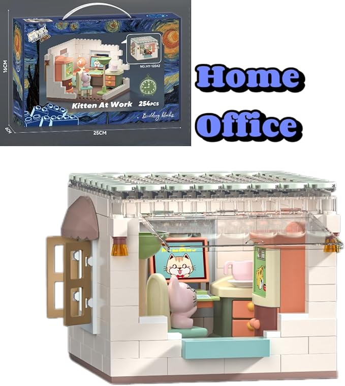 kvlidvo Koko's Cat Town DIY Miniature House Kit,Tiny House Home Office Building Kits,Purrfect Dollhouse with 254PCS,Gift for Cat Lovers Teens Kids Ages 3+. Purr-FECT Gift! (HY-120A2)