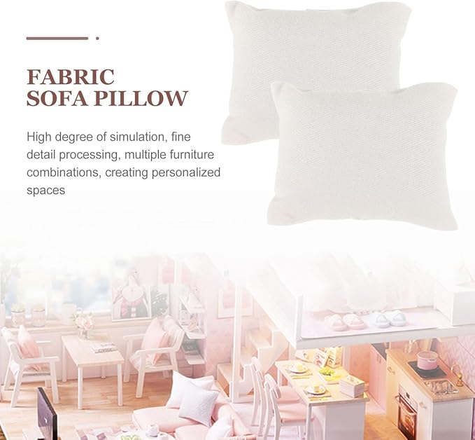 1:12 Scale Miniature Dollhouse Pillows Cozy Tiny Sofa Cushion Models Soft Cloth White Decorative Pillows for DIY Projects Mini Furniture and Home Decor Accessories (6pcs)