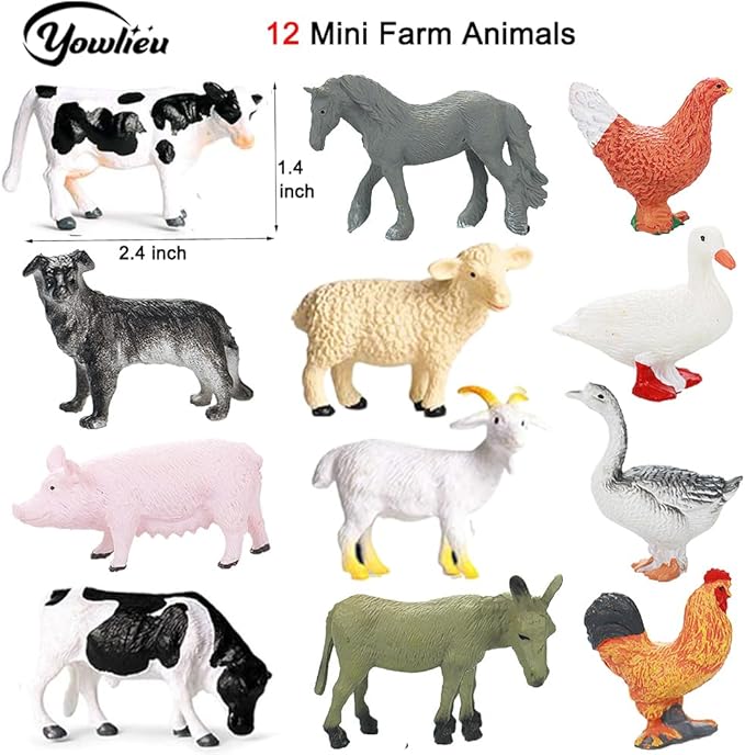 Yowlieu Realistic Farm Animal Figures Toys, 44 Pcs Plastic Farm Figurines Playset Includes Fences Mini Farm Animal Cake Topper Learning Toy Set for Kids & Toddlers