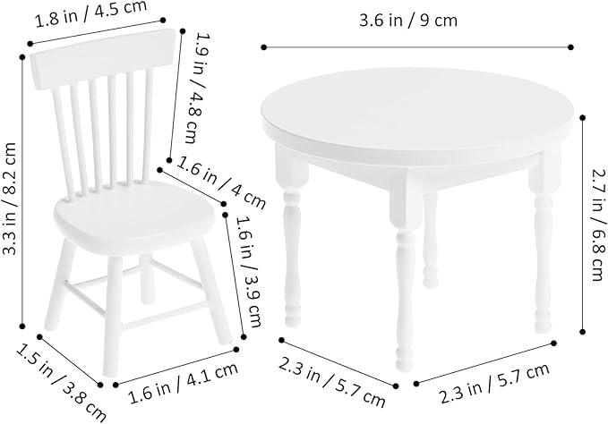 Vaguelly 1 Set Dollhouse Dining Table and 2 Chairs,1/12 Scale Miniature Table Chair Set,Wooden Dollhouse Kitchen Furnitures Miniature Chairs and