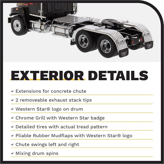 Diecast Masters Western Star 4700 SF Tandem Truck-Tractor - Metallic Black | Real Truck Specifications 1:50 Scale Model Semi Trucks by 71036